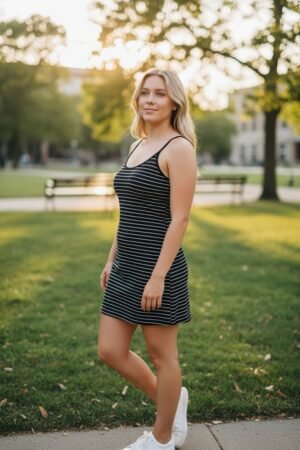 Vestido Corto de Tirantes a Rayas Estretch     (c1)