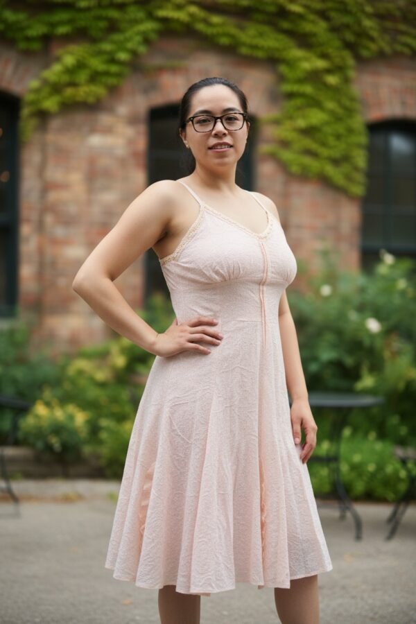 vestido rosa discreto elegante con detalles bordados    (c1)